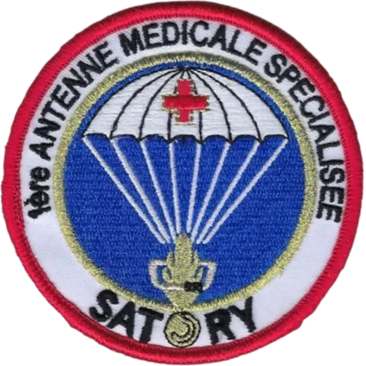 SSA : 1ère Antenne Médicale Spécialisée Satory Bord rouge coupole grise cercle extérieur blanc