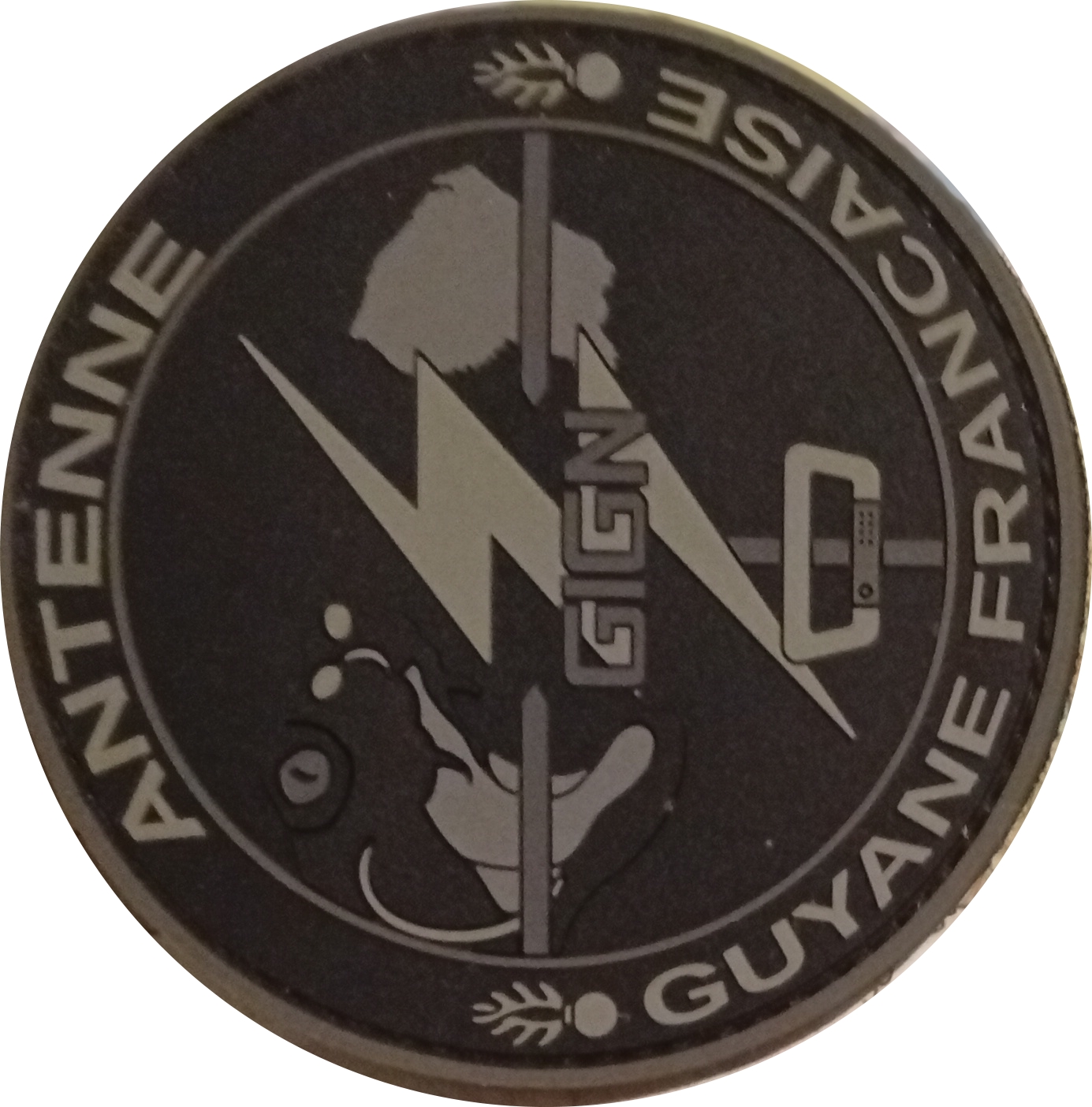 Antenne GIGN Guyane tête à droite et noire grenades plus larges gueule grise foncée
