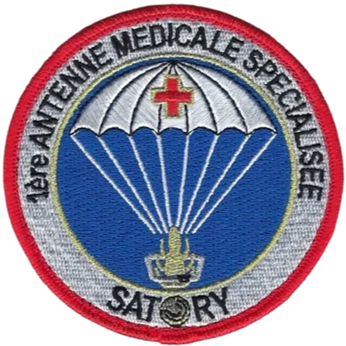 SSA : 1ère Antenne Médicale Spécialisée Satory Bord rouge coupole grise cercle extérieur gris